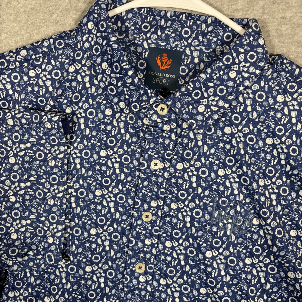 Donald Ross Sport Polo Shirt Mens Large Blue Tropical Beach Print We-Ko-Pa Golf